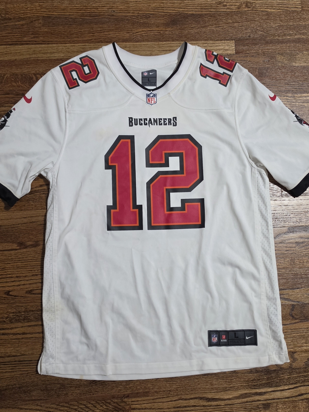 Nike White Buccaneers #12 Football Jersey with Red and Black Accents